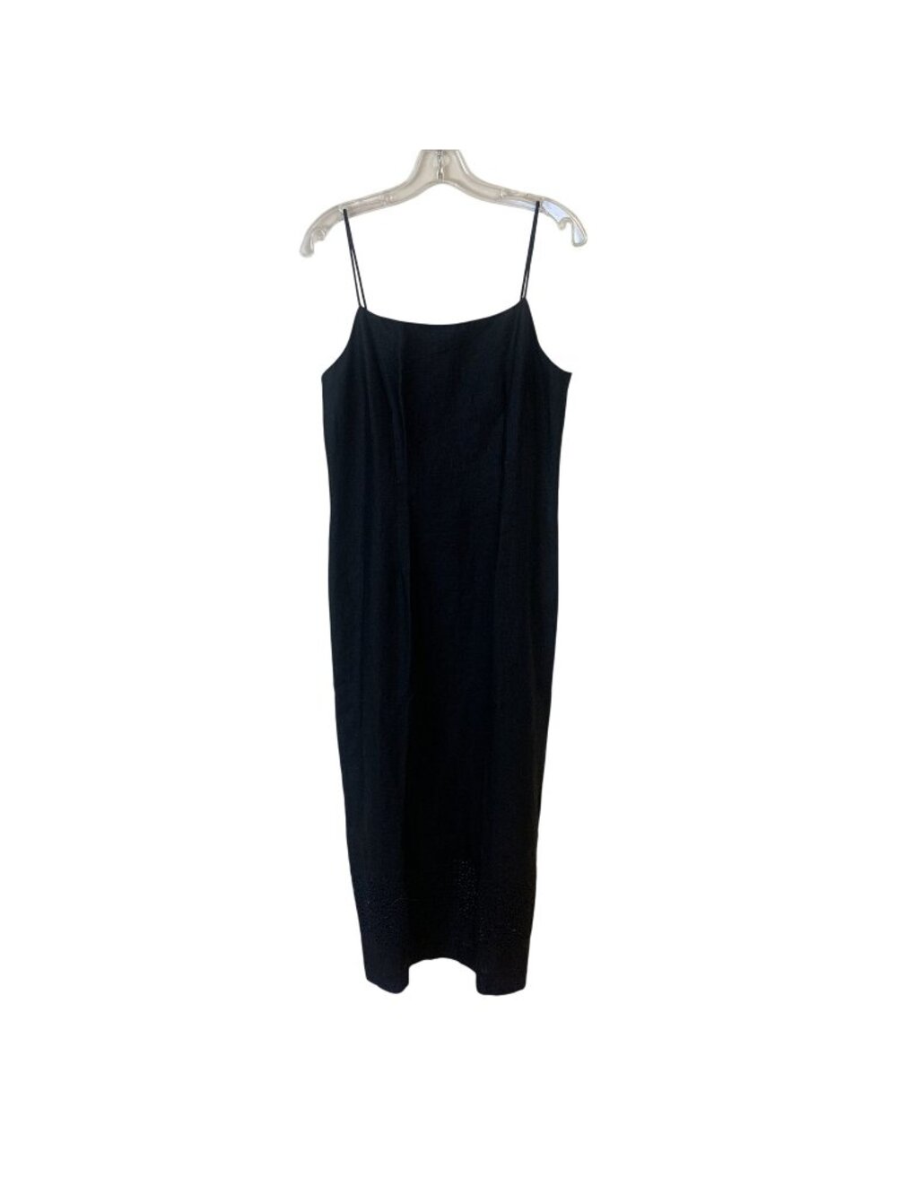 Ann Taylor Womens Dress Black Linen Eyelet Hem Size 10 Medium Spaghetti Strap